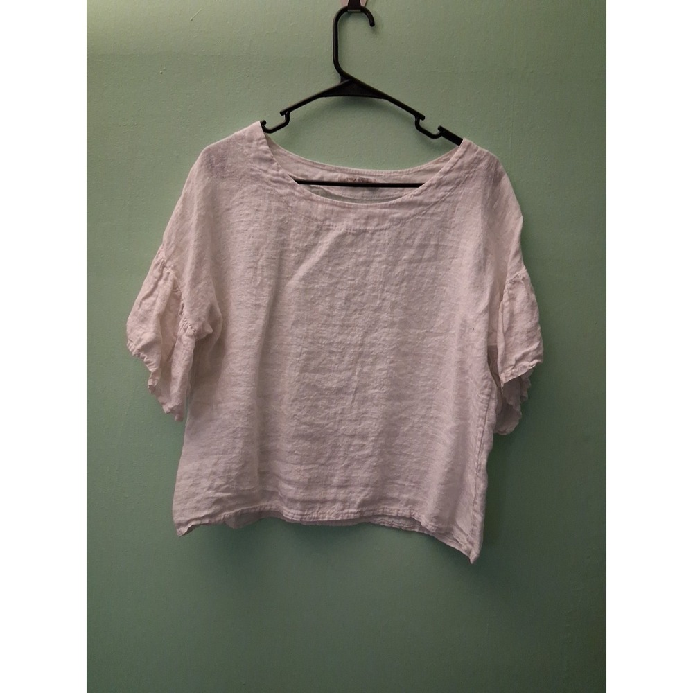 Viola Borghi Top 100% Linen Made In Italy White Boho Beach Flowy Summer Sz S